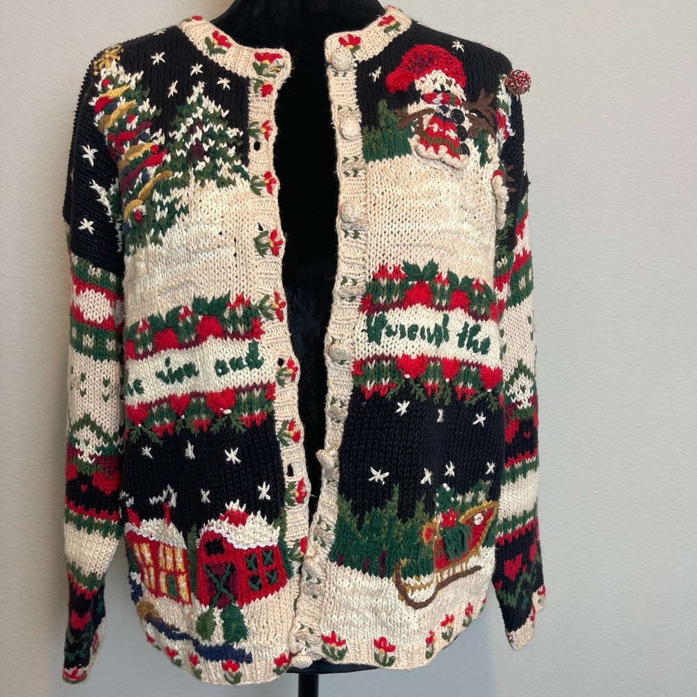 Vintage Croft And Barrow Ugly Christmas Cardigan Sz PL